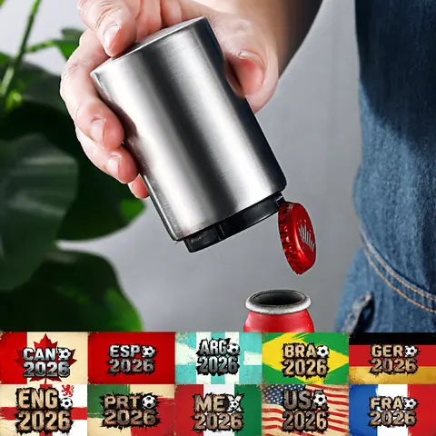 Premium Stainless Steel Magnetic Automatic Push-Down Soda Can Opener - Silver Portable Plastic Bar-Ready Tool, Removable Cap, Christmas Presents, Dad Christmas Gift, Camping Essential Kitchen & Bar Utensil, Bottle Opener Function
