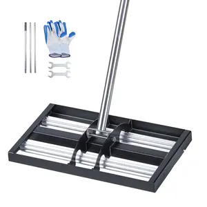 Updated Lawn Leveling Rake With Roller, 17" X 10" Stainless Steel Lawn Leveler With 63.4" Adjustable Handle, Heavy Duty Yard Leveling Rake, Effort-Saving Lawn Leveling Tool For Lawn Care, Garden Landscaping, Golf Court