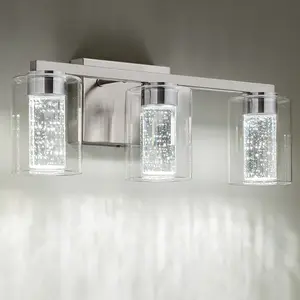 SineRise Brushed Nickel Vanity Light with 3 Color Modes (3000K/4000K/6000K), Eye Protection LED Bathroom Light Fixture, Dimmable Modern Wall Light Over Mirror with Clear Glass Shade Design Lamp