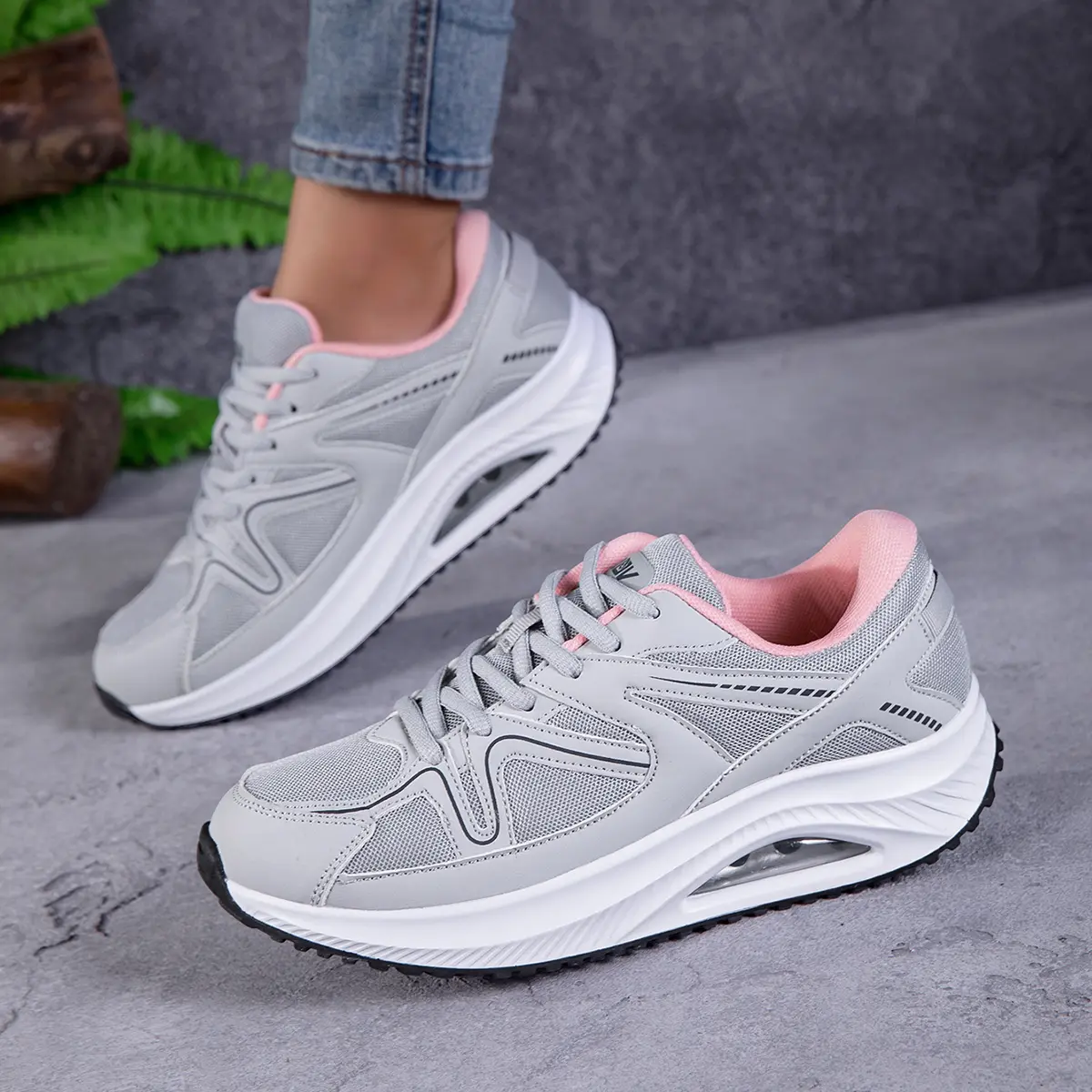 Women's Rocker Bottom Walking Shoes | Comfortable Air Cushion Platform Sneakers | Breathable Mesh Wedges Height Increasing Foot Pain Relief Shoes