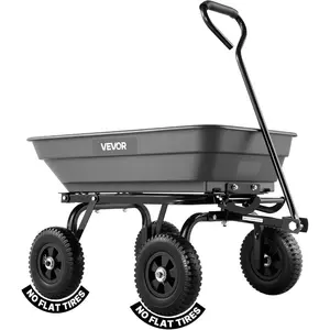 VEVOR 15 Cu. Ft 1500LBS Poly Garden Cart Dump Wagon, Heavy Duty Wheelbarrow with Convertible Handle and 16 Flat Free Tires, Outdoor Yard Wagon ATV Trailer Dump Cart Tow Behind for Lawn Mower TractorVEVOR Super Brand Day