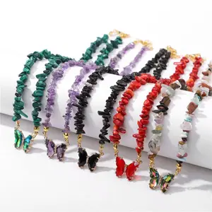 SleekHush Unique Amethyst Crystal Chip Necklace  Handmade Bead Butterfly Pendant