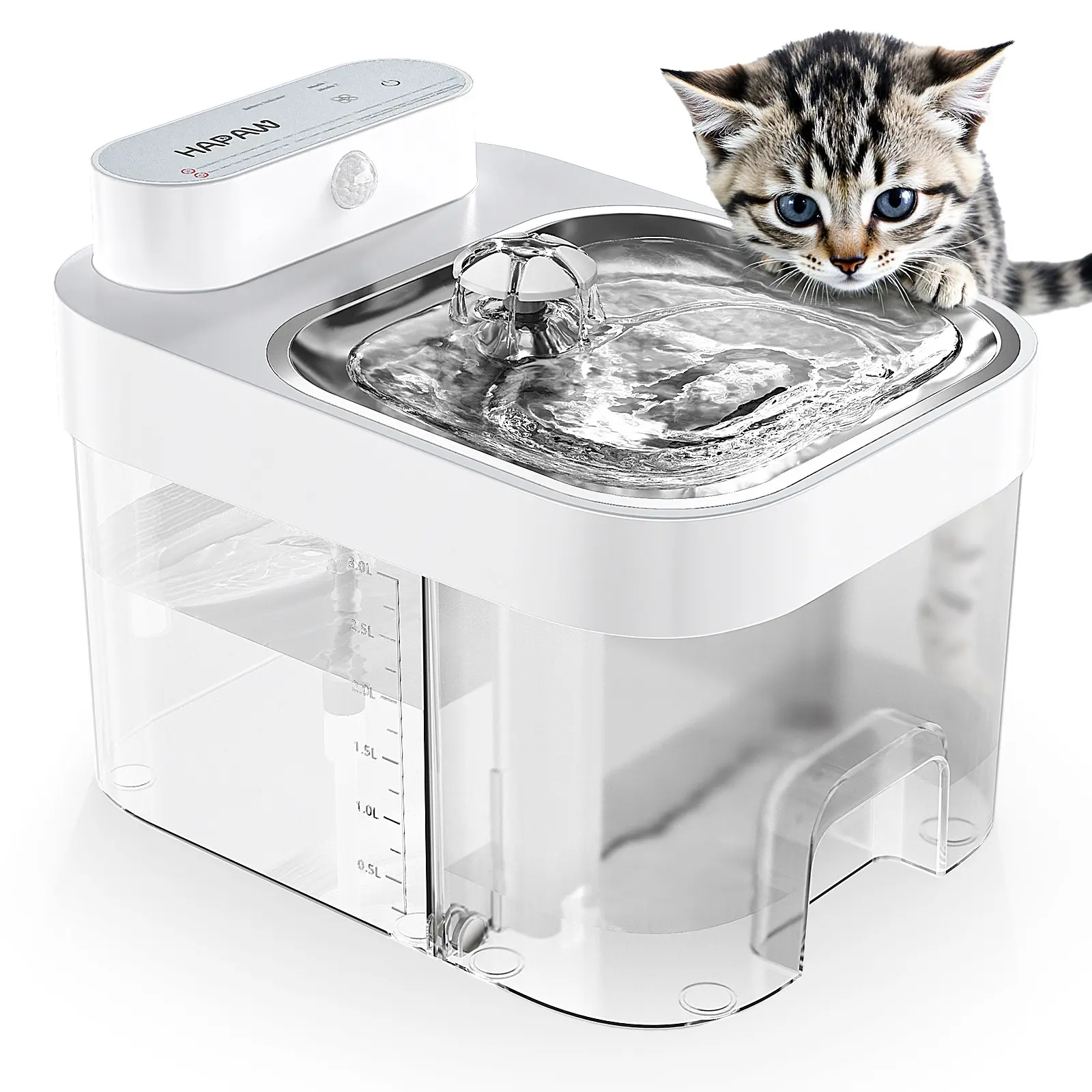 HAPAW Smart Cat Water Fountain, Filter-Free Automatic Pet Water Dispenser with Clean & Used Water Separation, 2.4GHz Wi-Fi App Control and 5000mAh Battery Backup for Indoor Cats