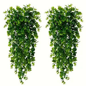 2-pack artificial hanging plants, fake potted plants, green plants, fake eucalyptus vines, and potted eucalyptus vines are suitable for decorating indoor and outdoor shelves in homes. ideal for New Year's wedding decor, Mother's Day, Artificial Ivy Vine