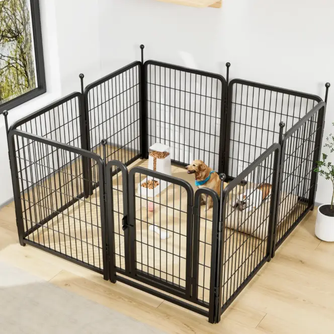 Hooseng Dog Playpen 8 Panels 32" Height Heavy Duty Dog Fence Puppy Pen for Large Medium Small Dogs Indoor Outdoor Foldable Pet Exercise Pen Escape Proof Kennel Wire Metal Kennel Enclosure Portable DIY Shapes Diy