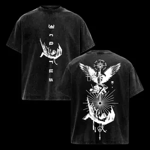 Men's Icarus Streetwear Oversized Casual Round Neck Shortsleeve T-Shirt - Distressed Vintage Mythcore Gothic T-Shirts, Casual Fashion Tee with Angel Graphic, Festive Fathers' Day Gift