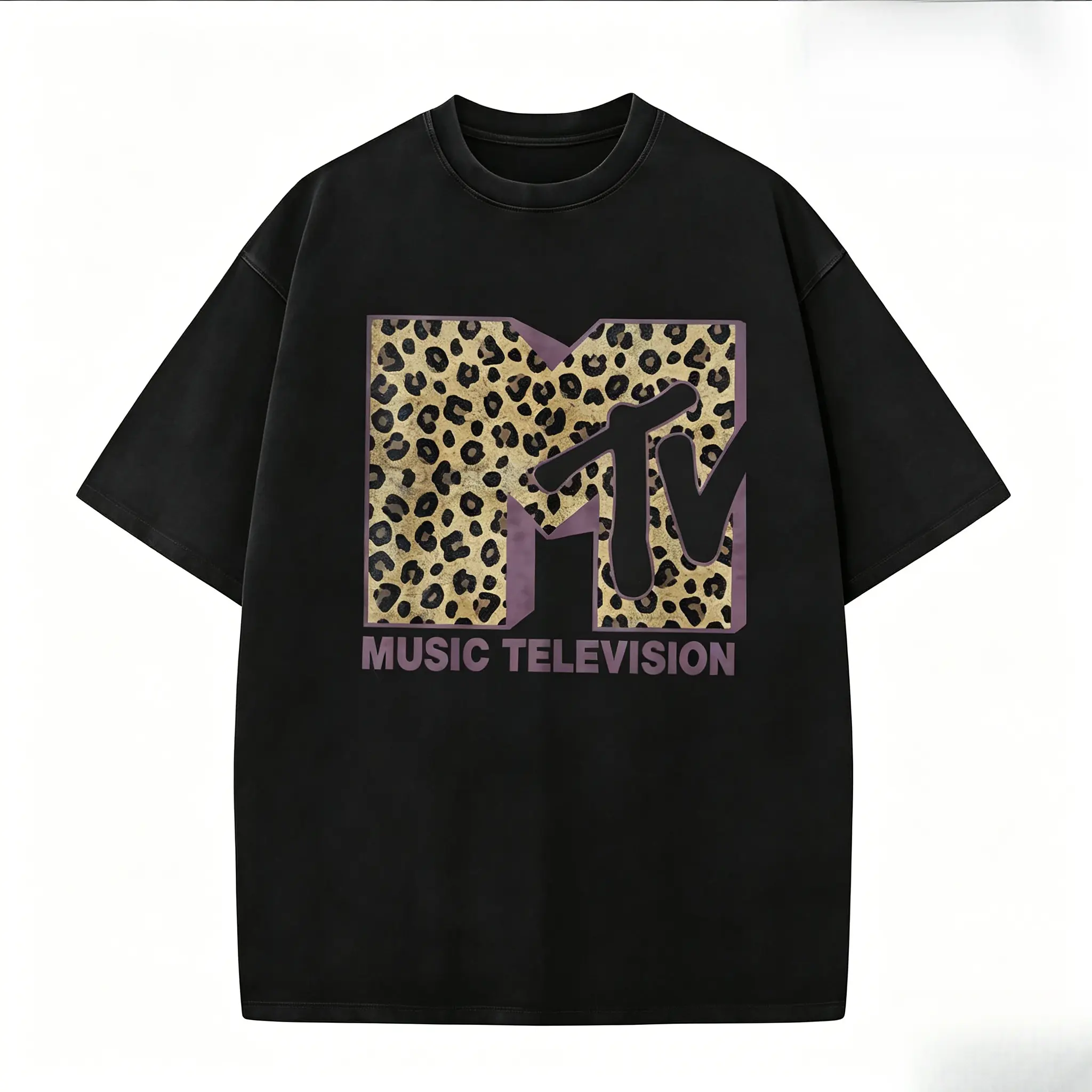 T-shirt Womens MTV Classic Leopard Print Bold Logo Shirt, Music Television MTV Logo Tee, Retro 80s 90s Style MTV Tee, Disneyland Family Matching Tee