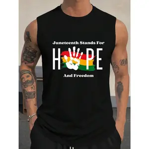 Men's Juneteenth Handprint Sleeveless Tank Top, Juneteenth Handprint Vest,Juneteenth Hope And Freedom Tee, Fashionable Men Spring/Summer Top,Machine Washable All-seasons Comfort Fit