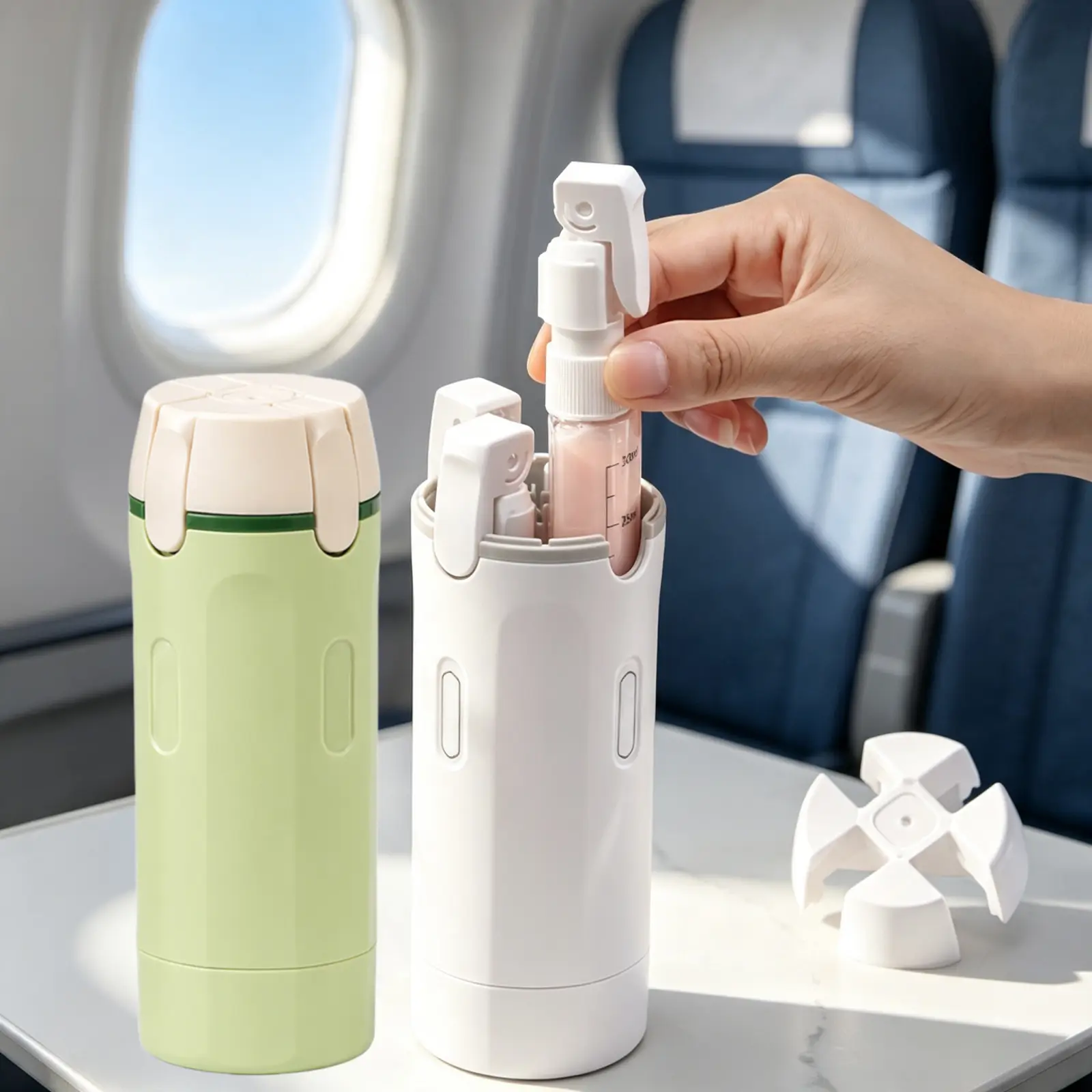 4-in-1 Plastic Cosmetic Storage Dispenser Bottle - Leak-Proof, Refillable Silicone Squeeze Container with Lock, Durable Portable Toiletries Container for Travel Use
