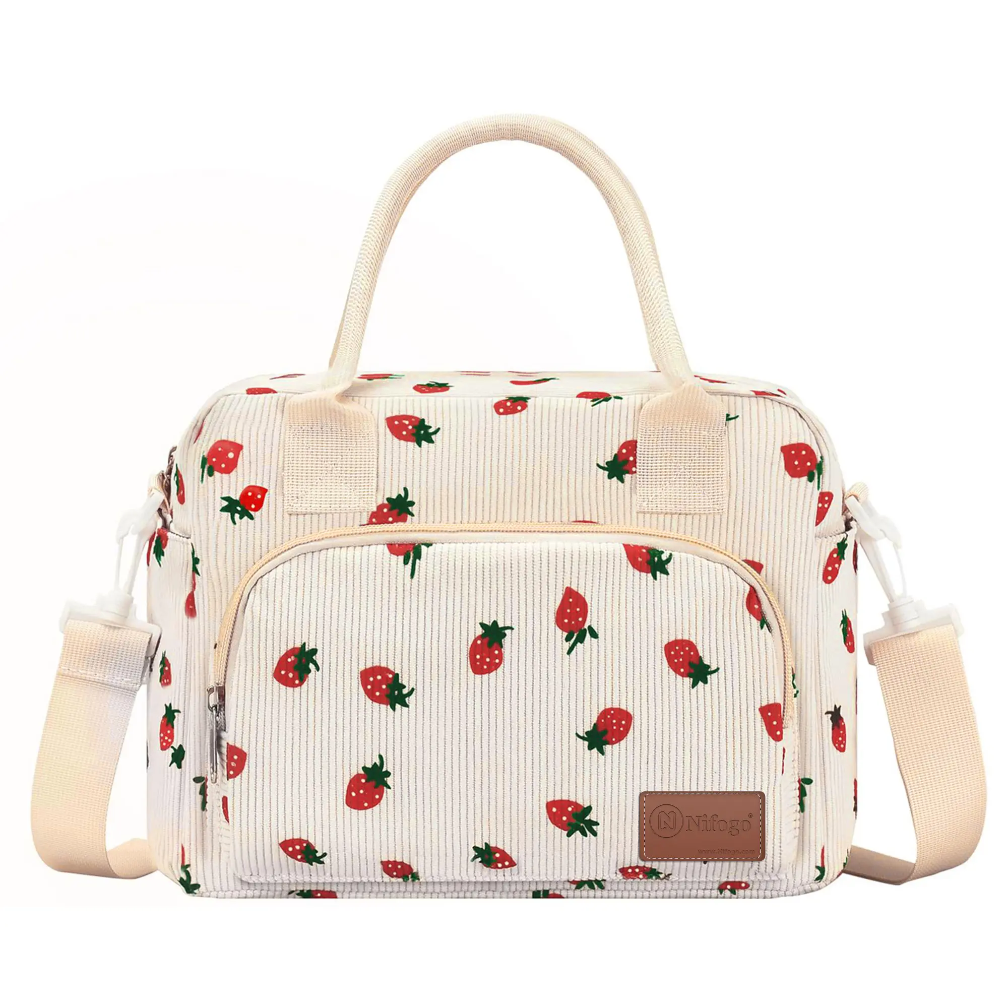 Strawberry Print Insulated Lunch Bag Cooler for Women Men Reusable Lunch Box Portable Shoulder Bag for Travel Work School Picnic