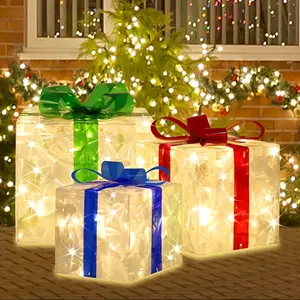 70 One LED Christmas Set 3 One Luminous Gift Box Decorations, Warm White Light with Flash, Path Decoration Box, Christmas Tree Skirt Decorations, Suitable for Garden, Holiday, Party, Christmas Ornaments