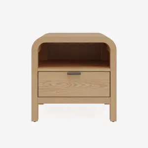Natural Oak 1-Drawer Nightstand with Open Shelf | Modern Wood Bedside Table