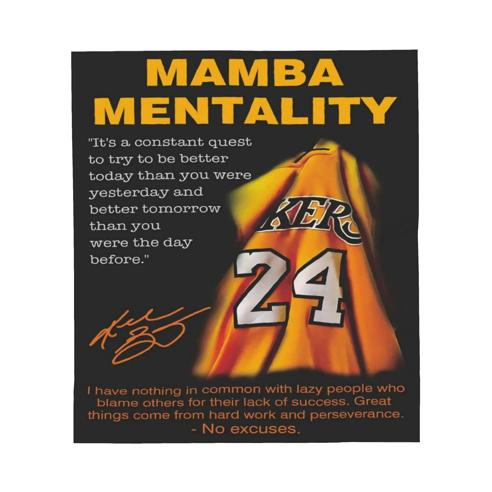 Kobe 24 Lakers Motivational Quote Art Flannel Blanket, Lightweight Cozy Fleece Throw Blanket For Bedroom Sofa Man Cave Home Decoration, Multiple Sizes Option, Fast Shipping From United States