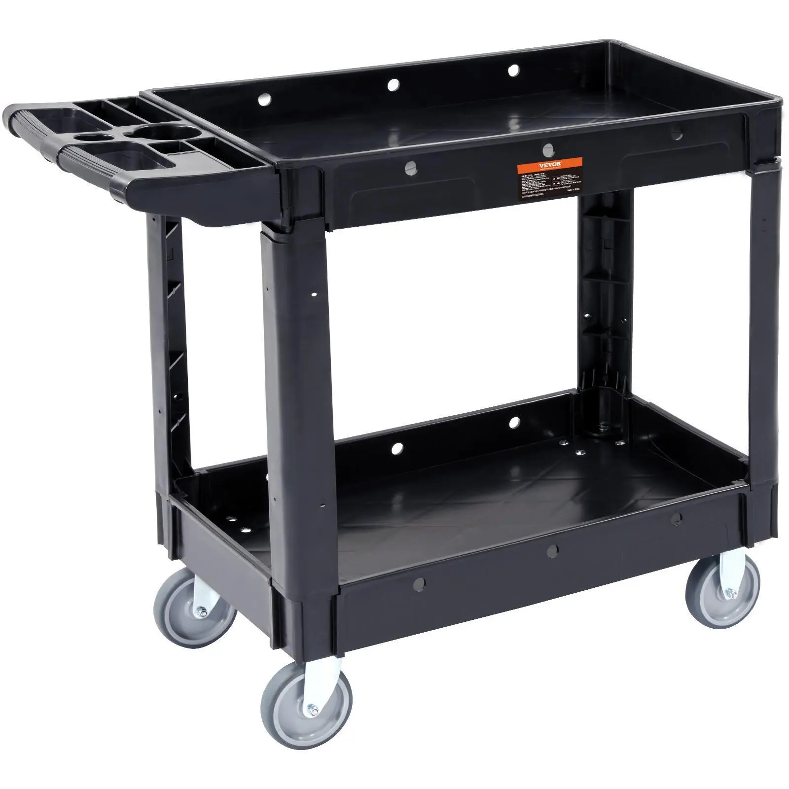 【Summerfinds】VEVOR Utility Service Cart,  2 Shelf 550LBS Heavy Duty Plastic Rolling Utility Cart with 360° Swivel Wheels, Medium Lipped Shelf, Ergonomic Storage Handle for Warehouse/Garage/Cleaning/Office