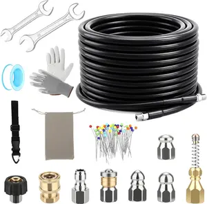 SAGEWOLF Sewer Jetter Kit for Pressure Washer 50FT, 5800 PSI Power Washer Drain Jetter Cleaner Hose with 1/4 Inch NPT Corner Rotating Nozzle and 4 Different Button Hose Sewer Jet Nozzles Cleaning Sewage Pipes