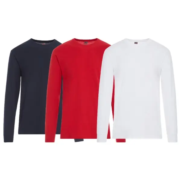 3 Pack: Men's 100% Cotton Crew Neck Long Sleeve Tee Casual Basic T-Shirt Sizes S-4XL Soft-Touch Fabric Ribbed Cuffs Tailored Fit PLUS SIZES