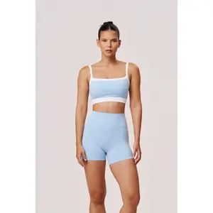 Juno Two-Tone Sports Bra in Light Blue & White | Supportive Workout Top