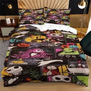 Christmas Horror Nights "inspired pattern printed Decorative Duvet Cover Set, suitable for children or adults to decorate their rooms and bedrooms on Christmas Day, including 1 duvet cover and 1 or 2 pillowcases without a core and pillow