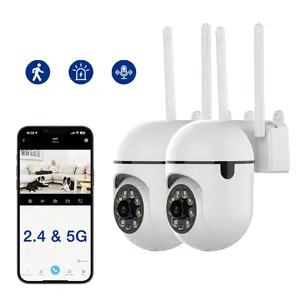 360° Dual-band WiFi Security Camera, 2.4GHz ~ 5GHz Wireless Frequency Security Camera with Human Detection, Color Night Vision, Spotlight Alarm, Auto Patrol, 2-way Audio, Cloud/SD Storage for Home Office Warehouse Wifi Cameras