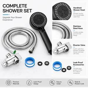 Multi-Functional High Pressure Shower Head with 5 Modes Handheld Shower Head with One-Click Switching Detachable Rain Shower Head Shower Head for Home Bathroom Baby Shower (Matte Black)