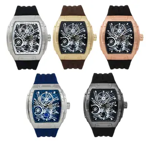 MaxBling81 Men's Hip Hop Square Face Watch - Silicone Strap, Luxury Skeleton Dial, Fashionable Waterproof Analog Quartz Watches