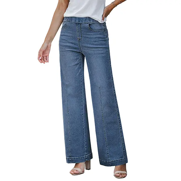 【Blue Waters’ Viral Picks】GRAPENT Denim Jeans Womens Pull On Baggy Stretchy High Waisted Wide Leg Trouser Pants Trendy Front Seam 90s Loose Jean