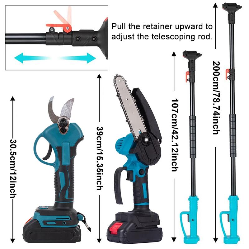 3-in-1 Cordless Pole Saw & Mini Chainsaw Garden Tools Set with 2 Batteries, Extension Pole, Garden Scissors for Tree Trimming, Limb Branch Cutter for Outdoor Use, Father's Day Gift 3-in-1 Cordless Pole Saw & Mini Chainsaw Garden Tools Set with 2 Batteries, Extension Pole, Garden Scissors for Tree Trimming, Limb Branch Cutter for Outdoor Use, Father's Day Gift