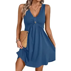 V Neck Button Dress