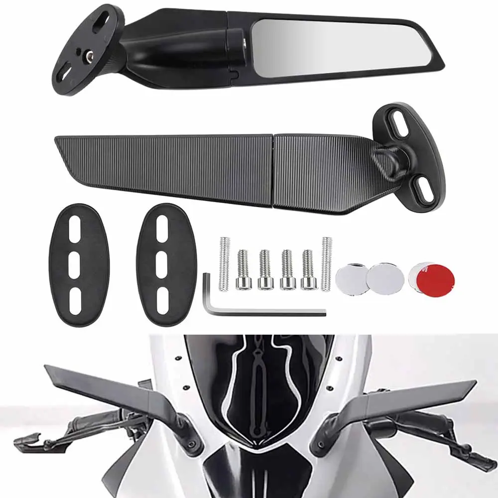 Adjustable Motorcycle Wind Wing Rearview Mirrors, Black Swivel Stealth Side Mirror Set, Direct Replacement Anti-Corrosion Alloy Glass Mirror Universal for Yamaha Honda Kawasaki Suzuki BMW
