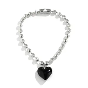 Round Bead Chain Crystal Love Necklace Temperament Cold Wind Heart