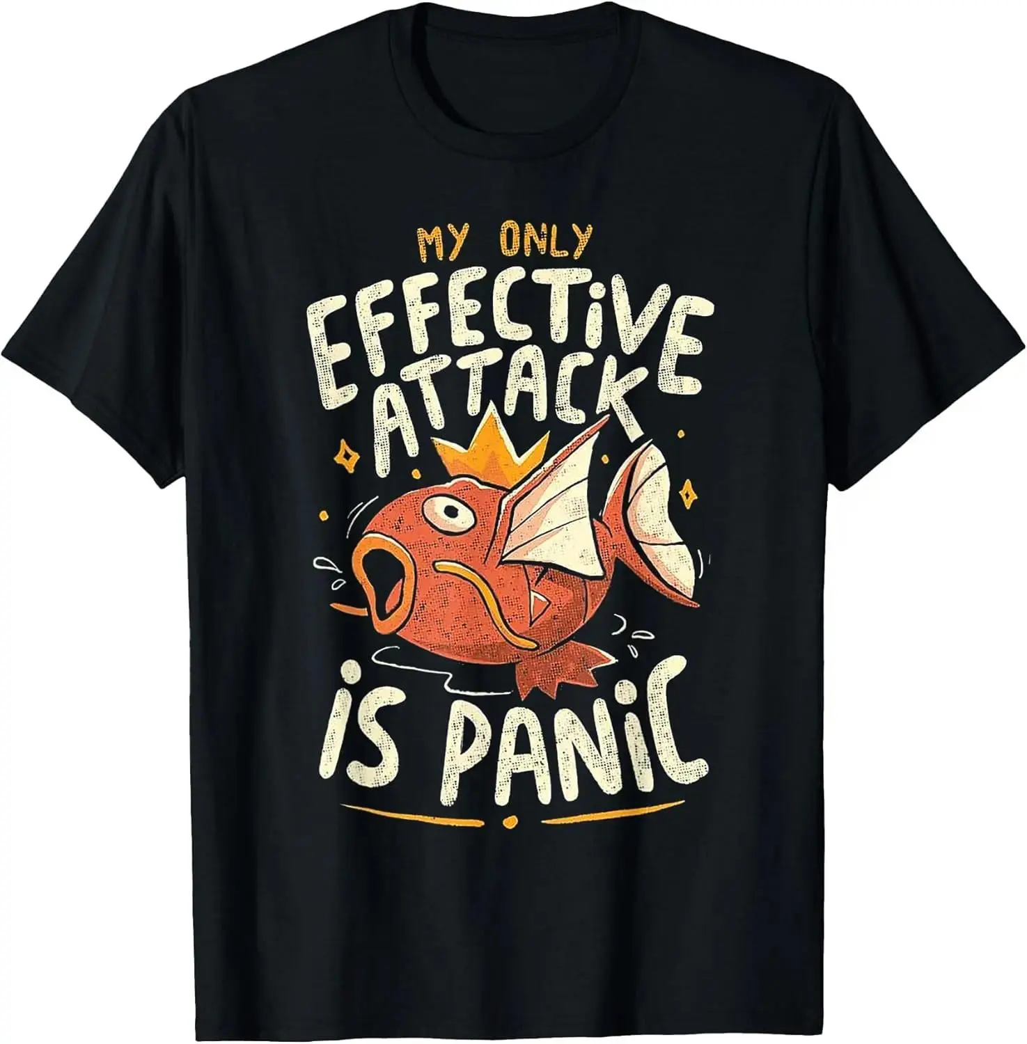 My Only Effective Attack Is Panic Magikarp Graphic T-Shirt, Retro Vintage Pokemon Print Tee, Oversized 【100% cotton】 Shirt, Funny Gaming Casual Short Sleeve Top, Trendy Anime Aesthetic Cotton Tee for Pokemon Fans and Gamer Outfits
