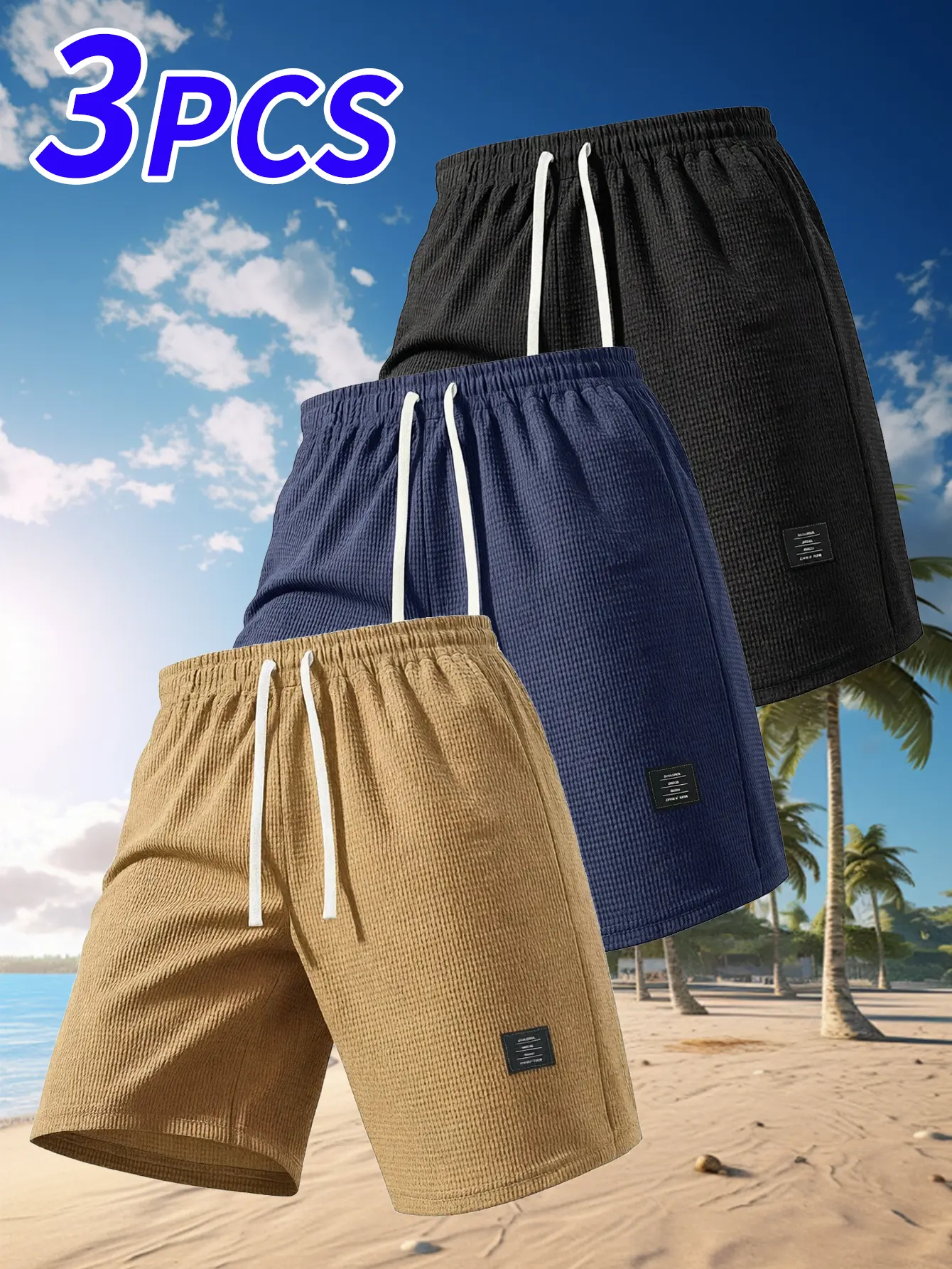 Men’s Cornhole Shorts – 3-Pack | Elastic waistband design; casual summer shorts made from stretchy, breathable, soft fabric; solid color; suitable for various occasions; corduroy men’s shorts; tropical spring style statement