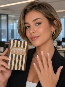 Worknaily French Tip Press-On Nails 32pcs Short Almond Natural Office Everyday Look