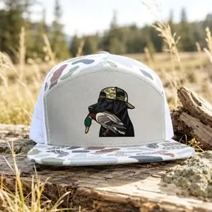 Black Lab Duck Hunting Trucker Hat, Camo Snapback Cap, Retriever Waterfowl Hat, Embroidered Dog Hunter Gift for Duck Hunters