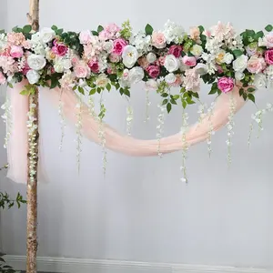 100cm Artificial Rose Flower Backdrop Artificial Silk Flower Silk Decorative Faked Flower Wedding Row Decor Centerpiece Table Wedding Arch Flowers Rose Panel for Wedding Party Fruit Plant Plastic Decoration Pack Wall