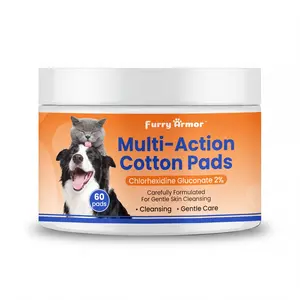 Furry Armor Multi-Action Chlorhexidine Cotton Pads for Dogs & Cats, 2% Chlorhexidine Gluconate Pet Wipes for Skin Cleansing, Grooming, Yeast & Irritation Relief, Gentle Pre-Moistened Pads for Routine Hygiene, 60 Count