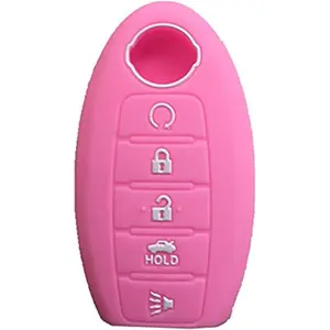 Silicone Key Fob Cover Fit for Nissan 5 Button Nissan 350Z 370Z Altima Armada GT-R Leaf Pathfinder Rogue Sentra Maxima Murano Versa CWTWB1U840 285E3-3SG0D (Pink)