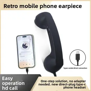 Type-C Direct-Plug Headset for Mobile Phones: Retro-Style Landline Handset Receiver with Microphone External Microphone for C-Port Devices