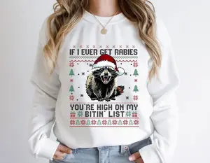If I Ever Get Rabies You’re High on My Bitin’ List T-shirt, Funny Christmas Raccoon Sweatshirt, Rabies Biting List Shirt, Funny Trendy Tee