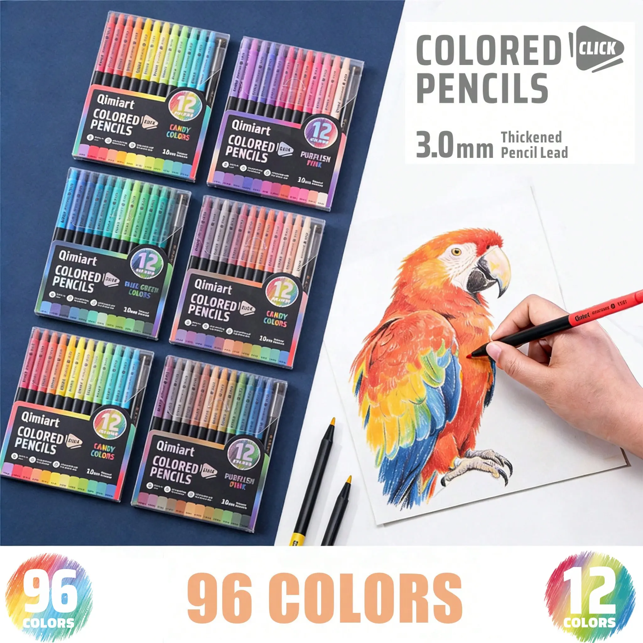 Languo 12/96 Color Pressable Crayon Set, 3.0mm Oil-Based Soft Core Art Supplies, Ideal for Drawing, Sketching, Coloring Books, Students, Artists