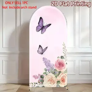 A Little Butterfly Is On The Way Arch Covers Stretchy Backdrop, Wedding Arched Backdrop, Purple Pink Floral Gold Glitter Design, Perfect for Girls Baby Shower Birthday Party Photo Backdrop