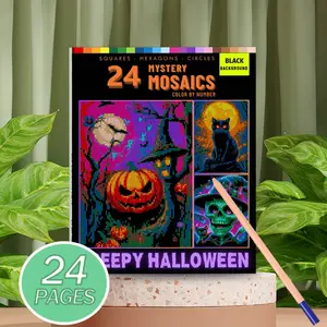 Halloween Themed Mosaic Art Coloring Book for Adults, Stress Relief, Relaxation Digital Coloring Pages, No Pens Included, Perfect Gift Idea