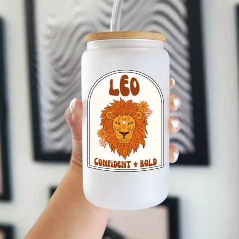 Zodiac Sign 40oz Glass Tumbler with Handle, Bamboo Lid & Straw, Gift for Her