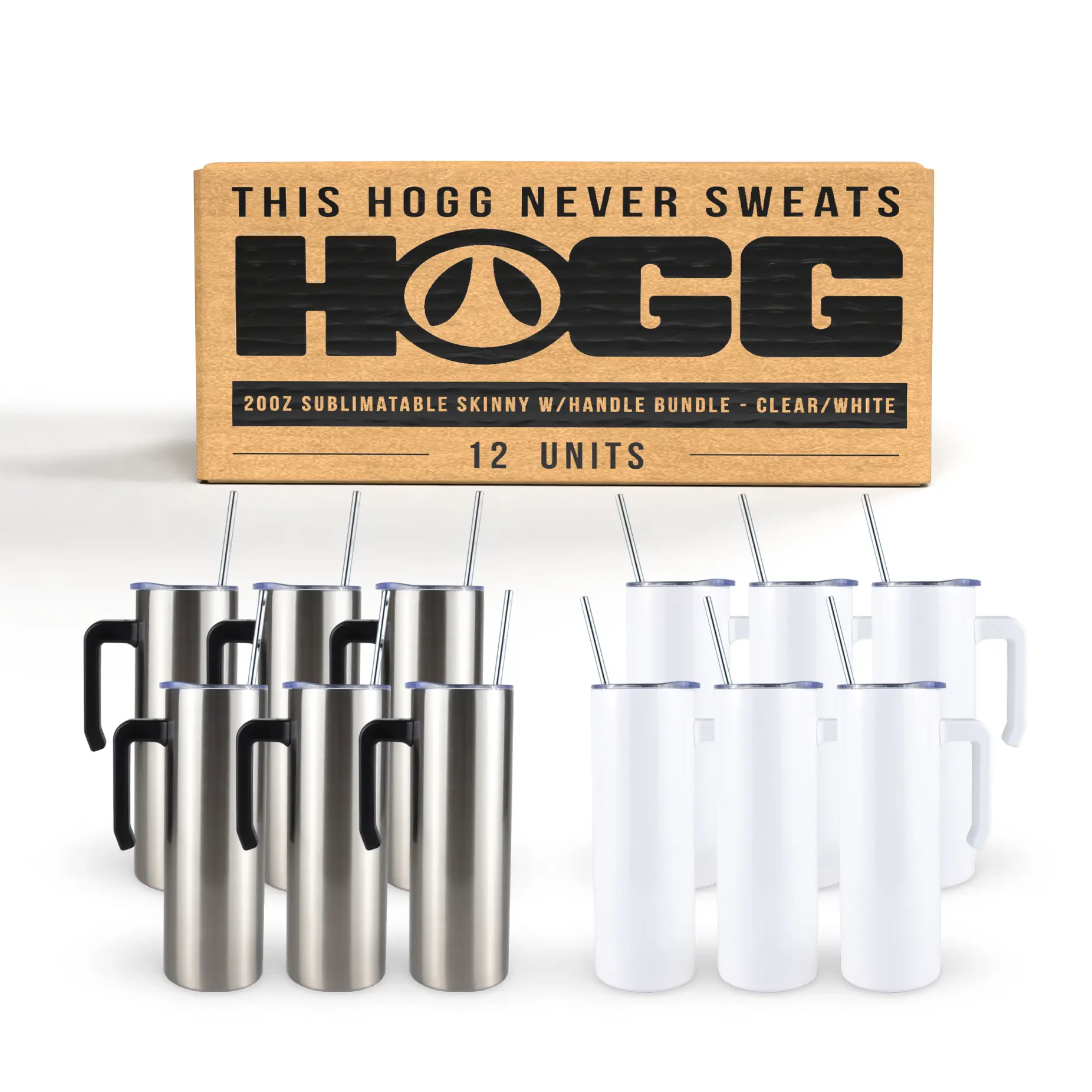 20oz Sublimation Blank Skinny W/ Handle Bundle - Clear/White (12 Units)