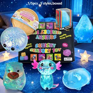1/5pc Novelty Stress Relief Toy Set, Relieve Anxiety, Slow Resilience, Party Gift, Festival Gift Creativity, Soft and Slowly Rising Stress Relief Toys - Cute Desktop Accessories for Office Workers, Blue Series, Squishy Series, Boxed
