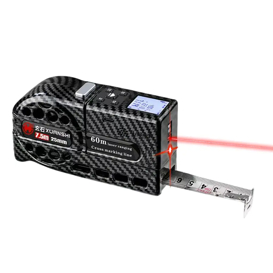 Multi-functional 3-in-1 high-precision laser distancemeter, 7.5meter tape measure, 60meter laser measuring,stainless steel printed ruler, HD digital display, automaticstorage, precise measurement, hollow stainless steel tape.