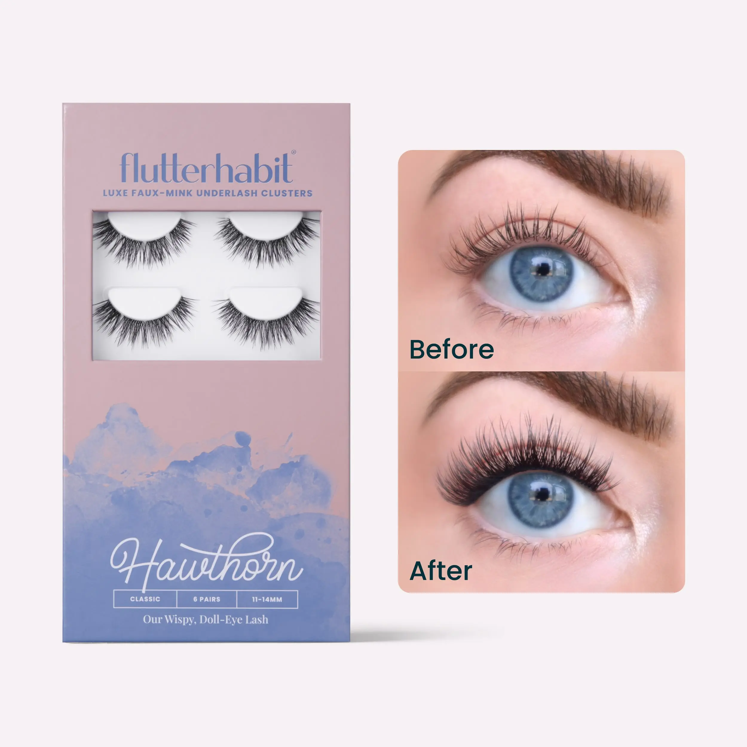 FlutterHabit | Hawthorn - Cluster Lash Extensions | DIY At-Home Lash Extensions, Pre-Mapped, Up to 10 Days of Wear