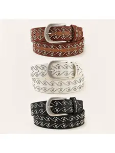 2026 Women's Belt, Rhinestone Decor Belt, made of PU material, with heart-shaped rhinestone decor and a horseshoe-shaped buckle, Western Belt, versatile, suitable for dresses, jeans, etc., and perfect for travel, parties, and other occasions