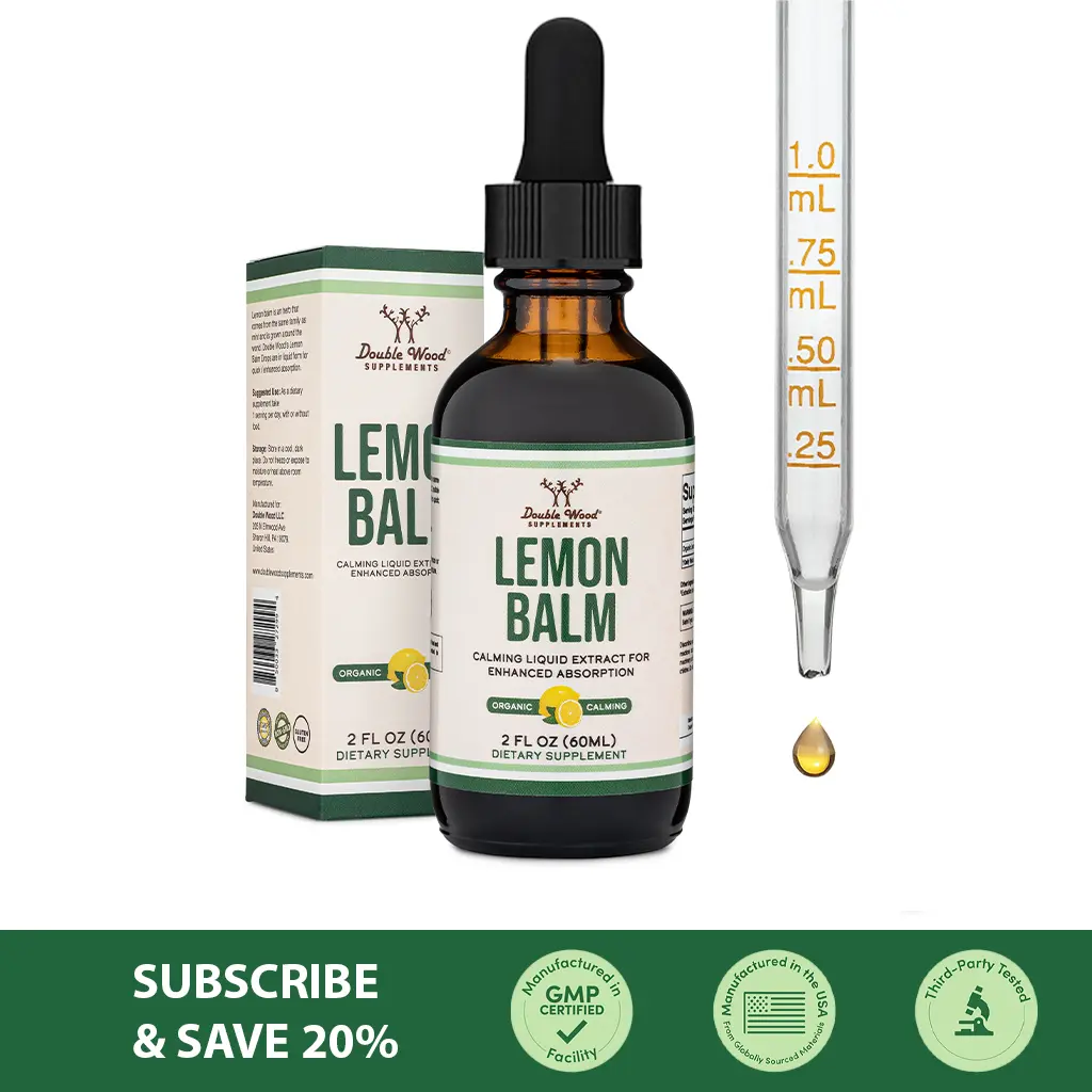 Lemon Balm Drop | 60 ml | Anxiety and Stress Reduction | Improve Sleep Quality | Double Wood Supplements