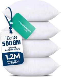 Throw Pillows Set of 4 White 18x18 Inches, Down Alternative Fluffy Decorative Stuffer Pillow for Bed Sofa Couch Indoors Outdoors USA